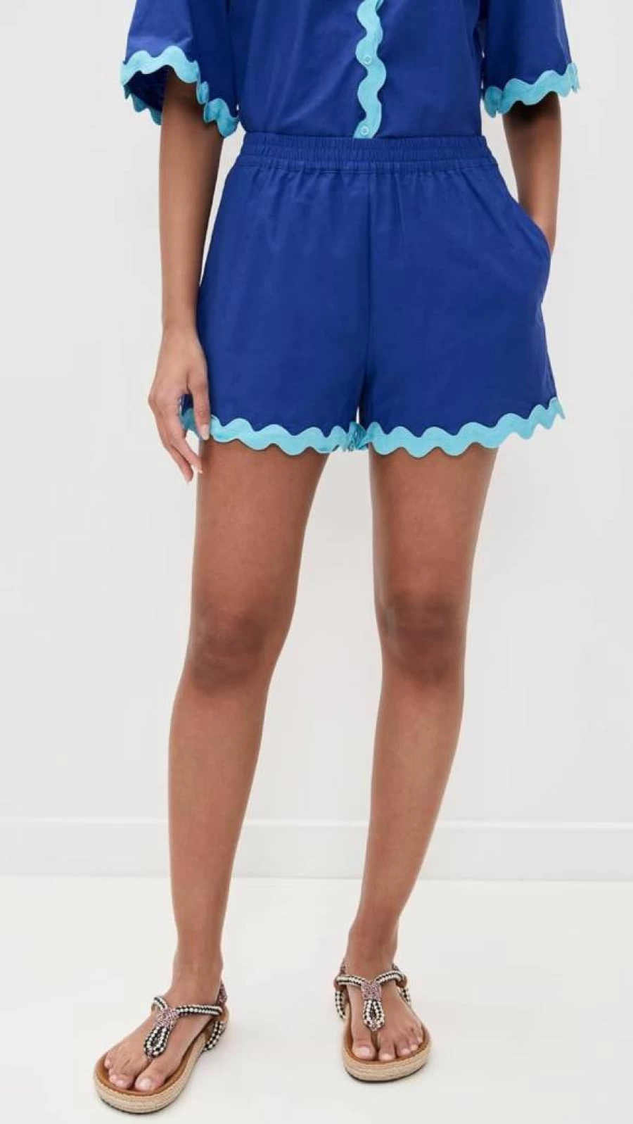 English Factory Women's Fashion Scallop Trim Denim Shorts High Waist Summer Casual