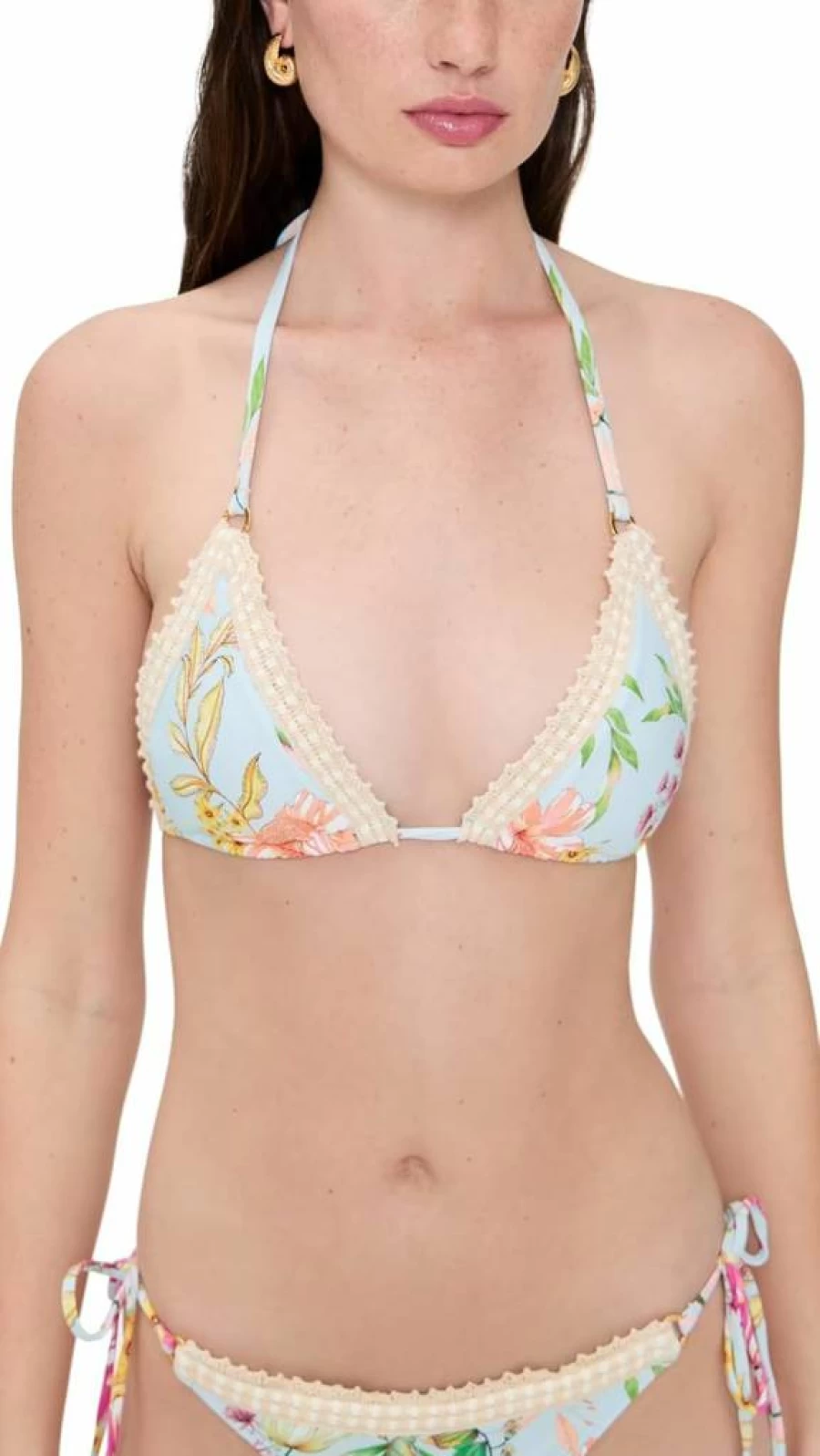 PQ Swim Women's Kyle Crochet Bikini Top - Triangle Halter Swimwear with Crochet Detail