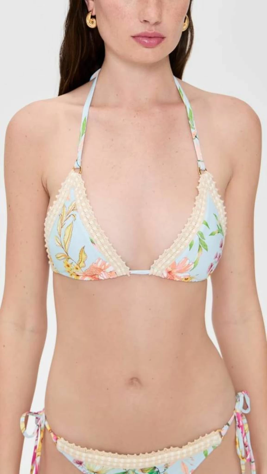 PQ Swim Women's Kyle Crochet Bikini Top - Triangle Halter Swimwear with Crochet Detail