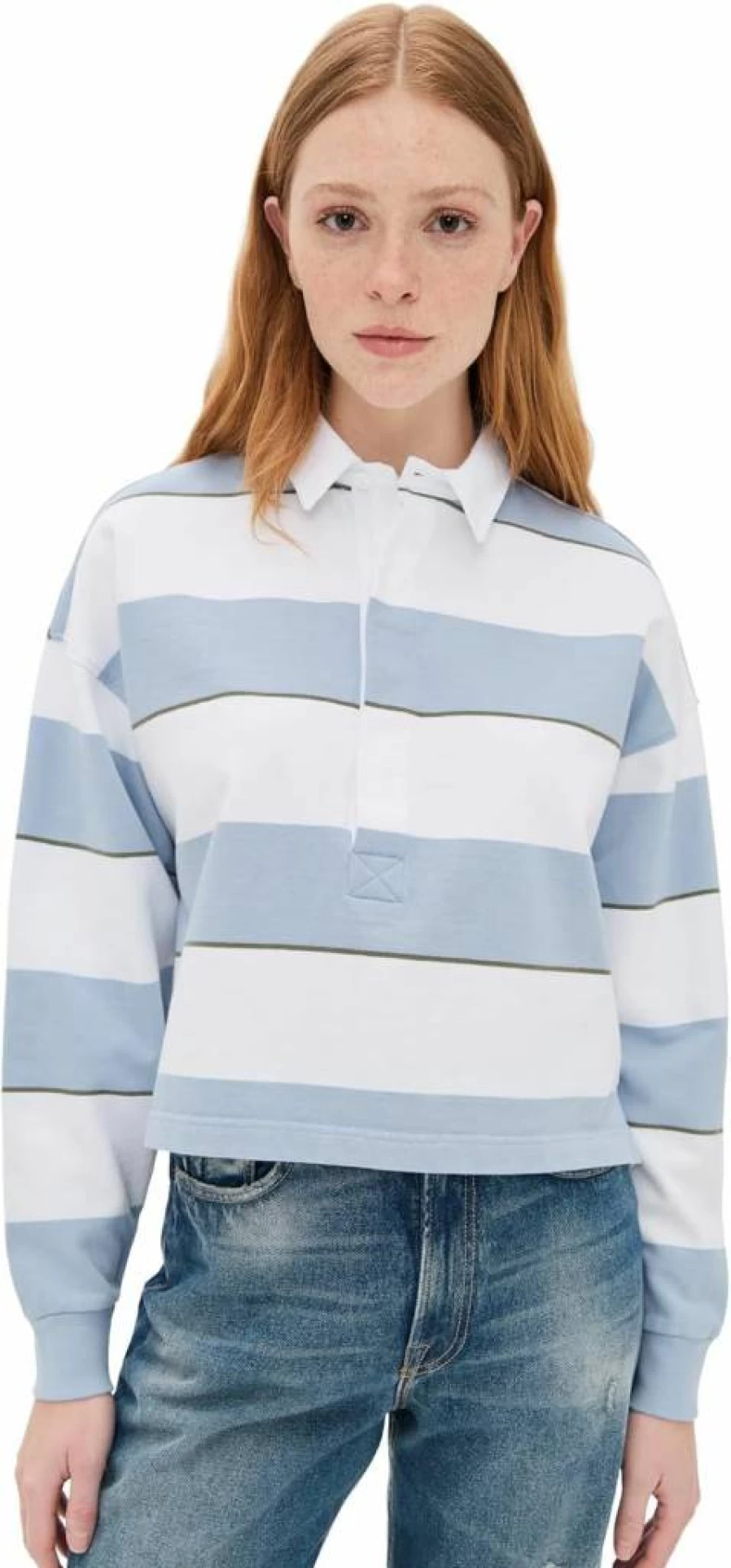 AMO Women's Vintage Annie Rugby Crop Top - Stylish Retro Athletic Tee for Women