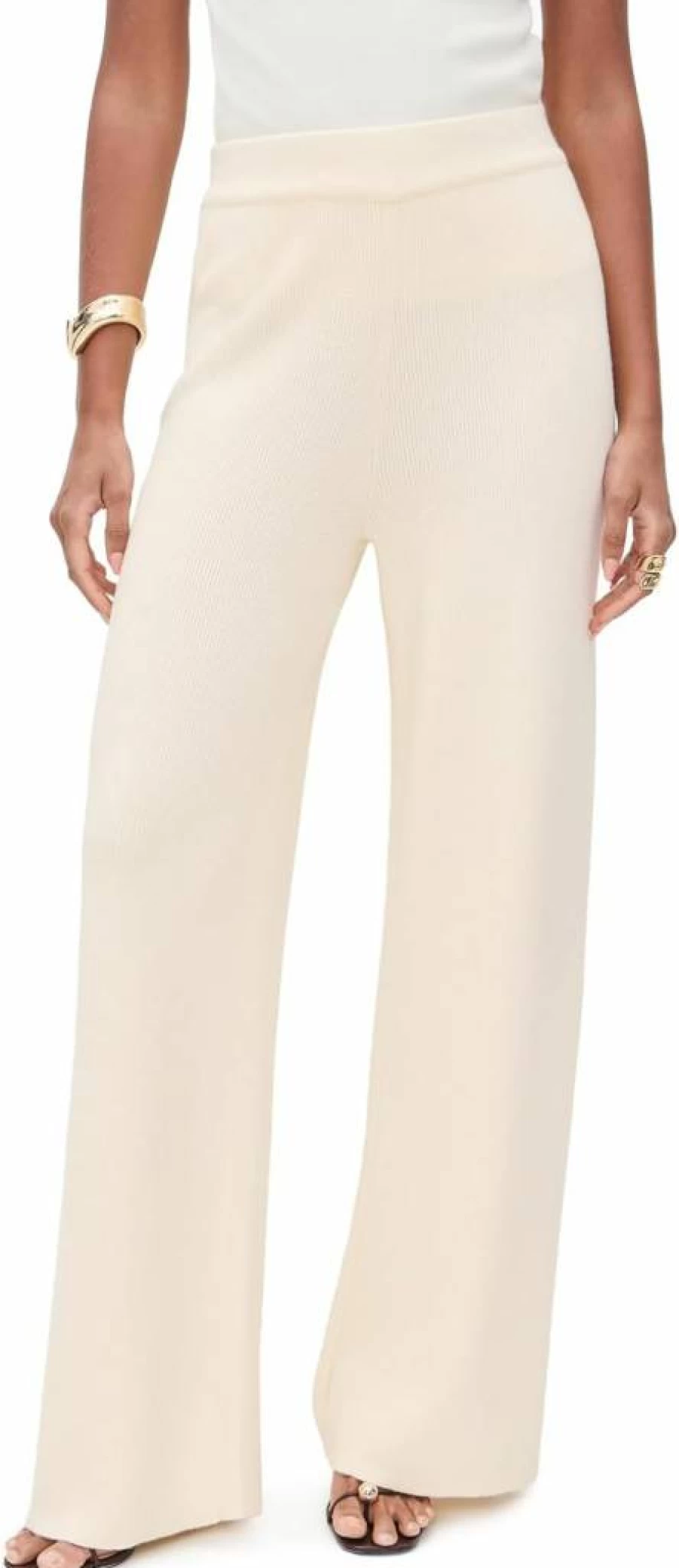 English Factory Women's High-Waisted Comfort Knit Pants - Soft Stretch Casual Trousers for Everyday Wear
