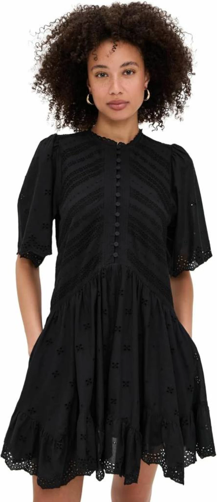 Madewell Women's Flutter Sleeve Eyelet Mini Dress - Summer Casual Short Sleeve Boho Style