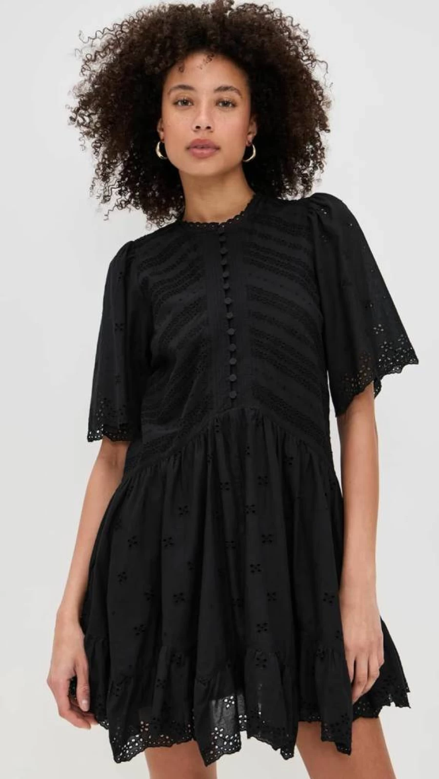 Madewell Women's Flutter Sleeve Eyelet Mini Dress - Summer Casual Short Sleeve Boho Style