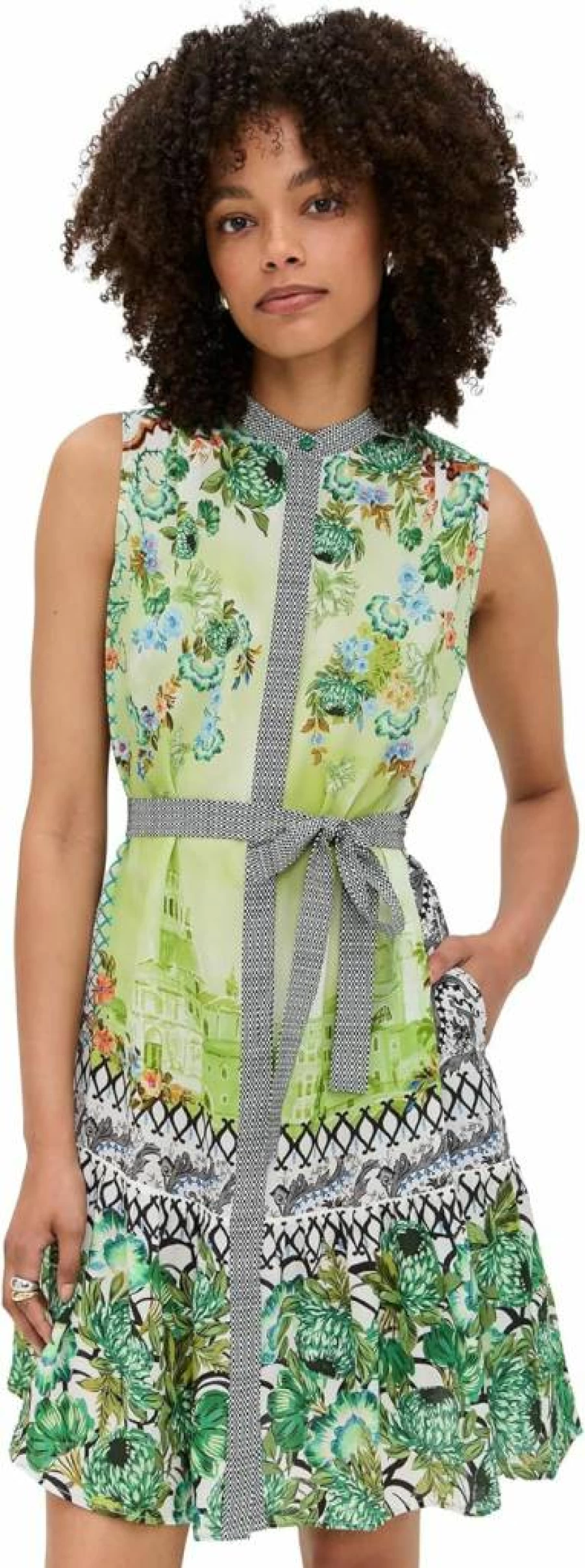 SALONI Women's Tilly Silk Dress - Elegant Flowy Summer Dress with V-Neck and Sleeveless Design