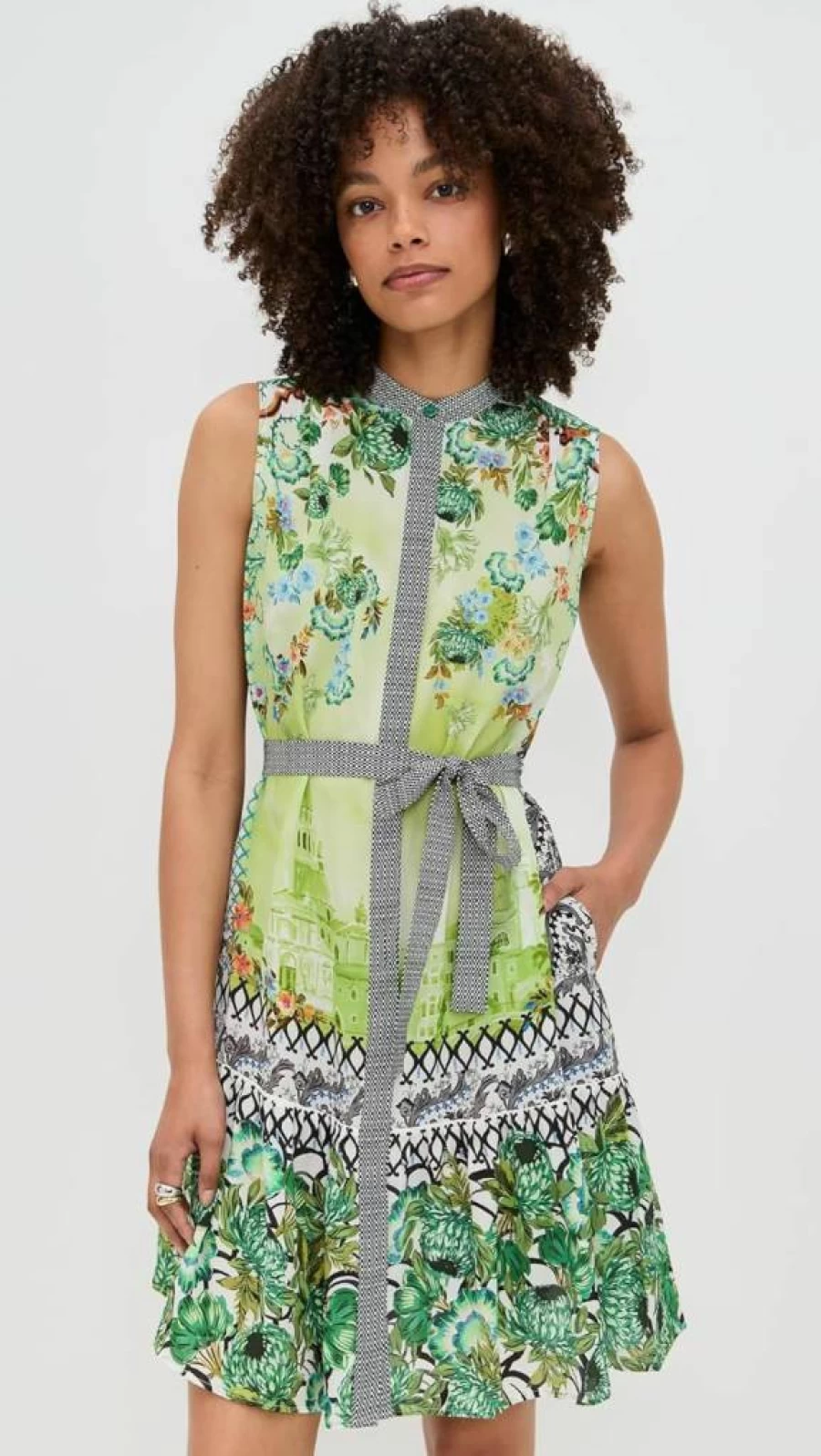 SALONI Women's Tilly Silk Dress - Elegant Flowy Summer Dress with V-Neck and Sleeveless Design