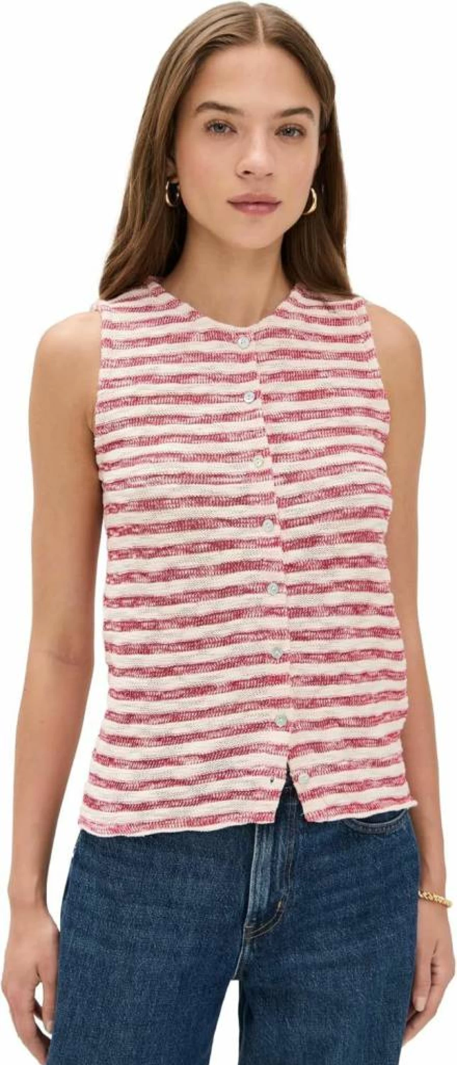 Madewell Women's Striped Crewneck Sweater Vest - Casual Knit Pullover Top