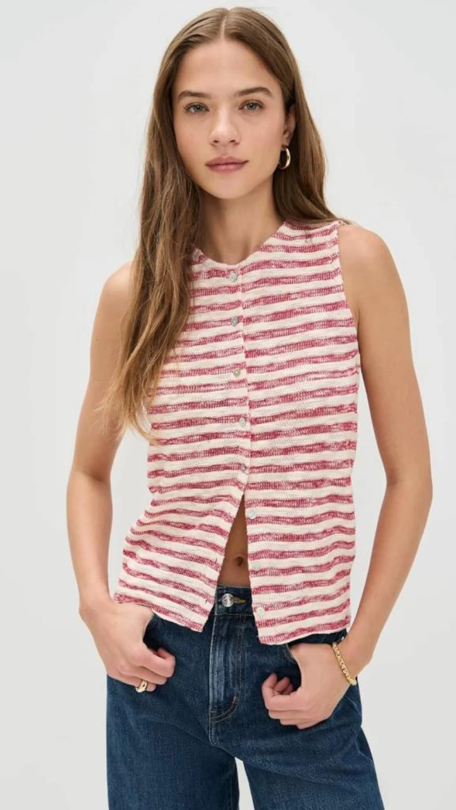 Madewell Women's Striped Crewneck Sweater Vest - Casual Knit Pullover Top