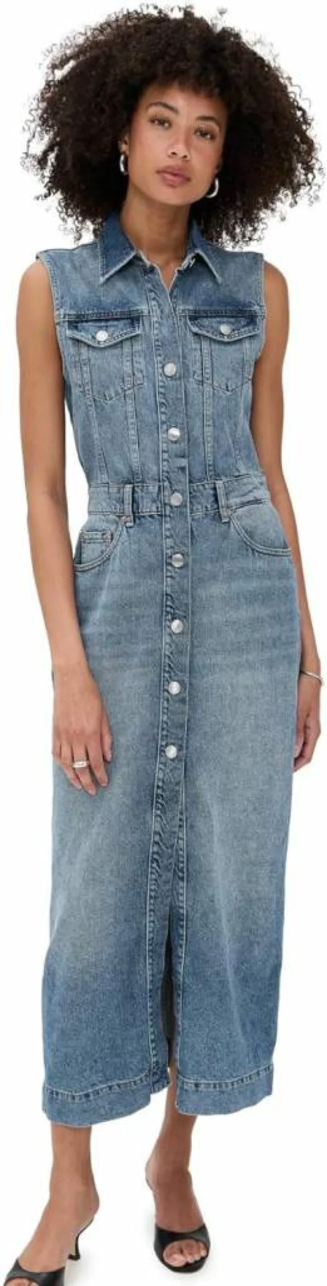 DL1961 Women's Midi Vest Dress - Stretch Denim Button Down Style