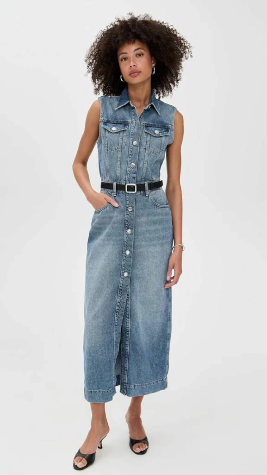DL1961 Women's Midi Vest Dress - Stretch Denim Button Down Style