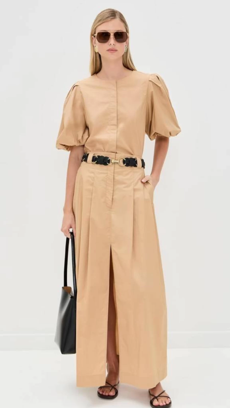 LE BOP Women's Celeste Skirt - Flowy A-Line Midi Skirt with Pockets, High Waist Summer Casual Dress
