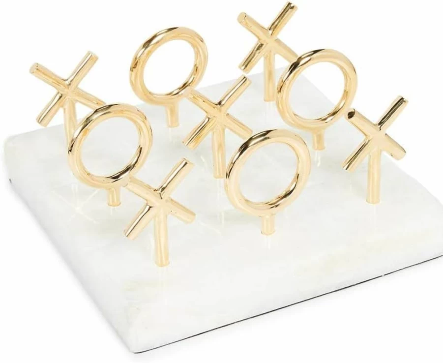 Jonathan Adler Brass Tic Tac Toe Board Game - Luxury Metal Strategy Set for Home Decor