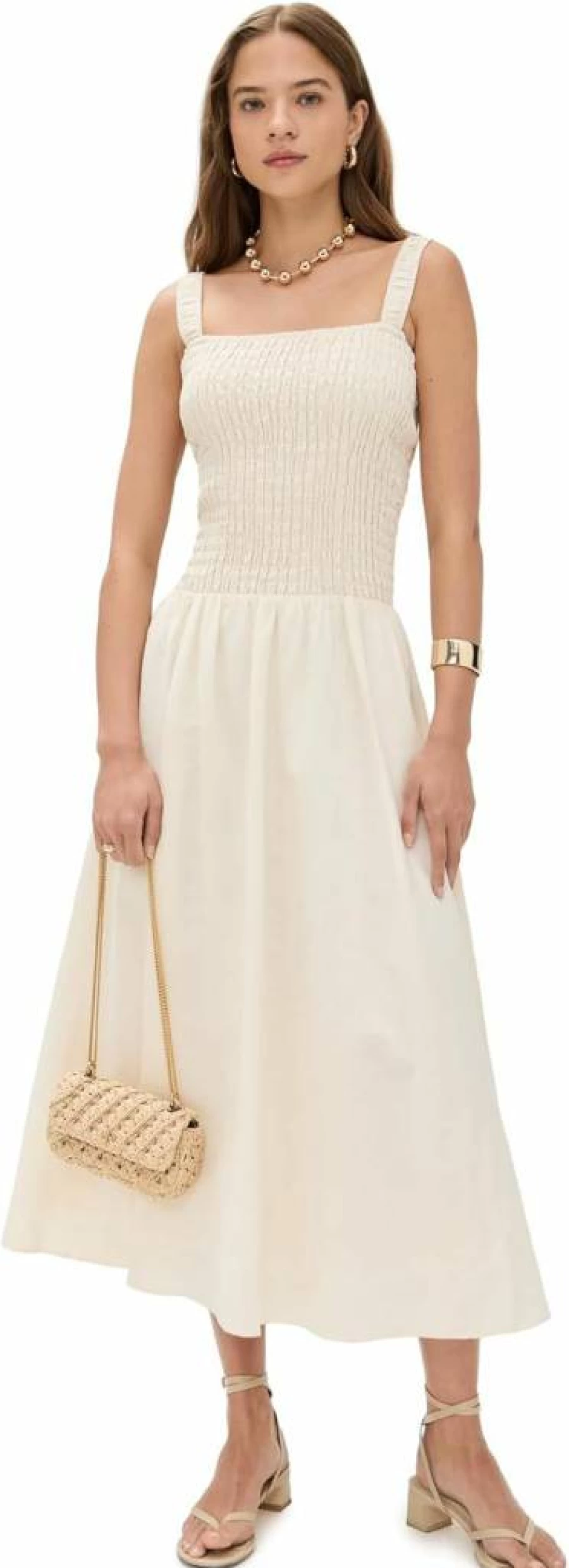 LE BOP Women's Anastasia Smocked Dress - Floral Summer Midi Dress with Puff Sleeves