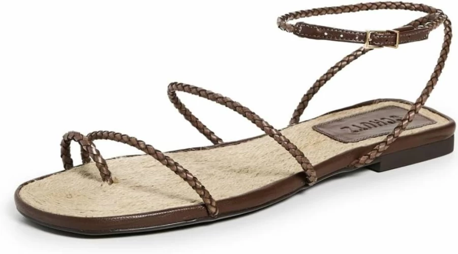 SCHUTZ Kaya Straw Flat Sandals for Women – Summer Boho Slide Shoes