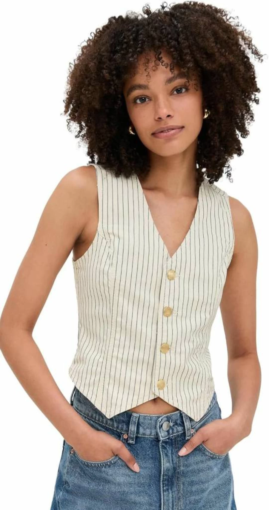 DL1961 Women's High-Waisted Denim Vest - Stretch Comfort Fit - Classic Blue Washed Jacket