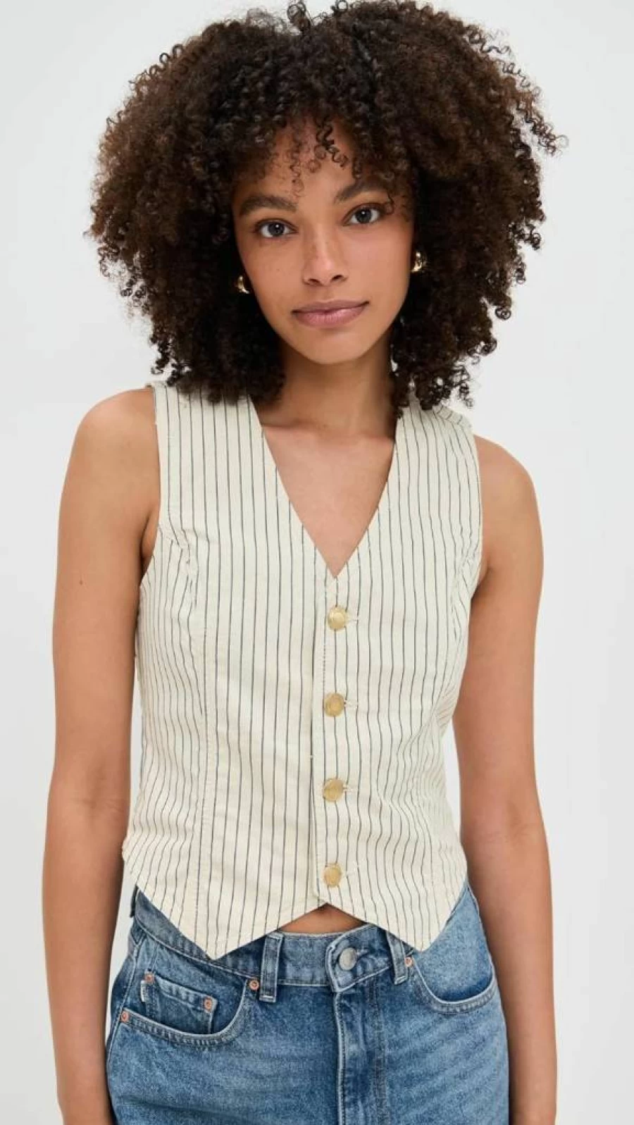 DL1961 Women's High-Waisted Denim Vest - Stretch Comfort Fit - Classic Blue Washed Jacket