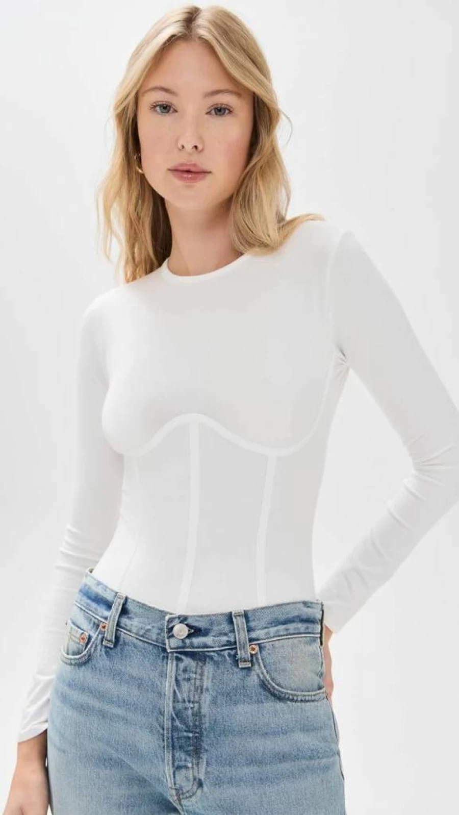 Fleur du Mal Women's Cotton Long Sleeve Thong Bodysuit - Soft Stretch Comfortable Lingerie