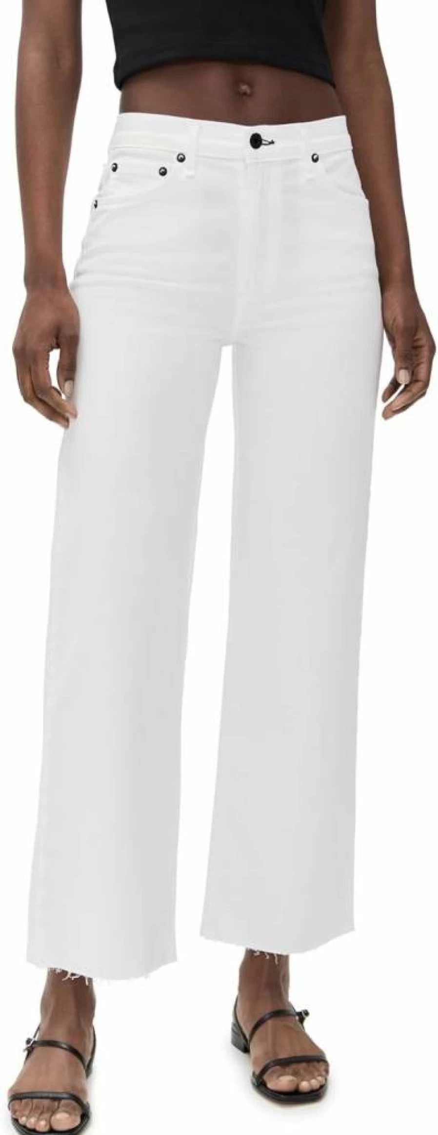 ASKK NY Women's High-Waisted Wide Leg Crop Pants - Comfortable Twill Fabric for Casual & Office Wear