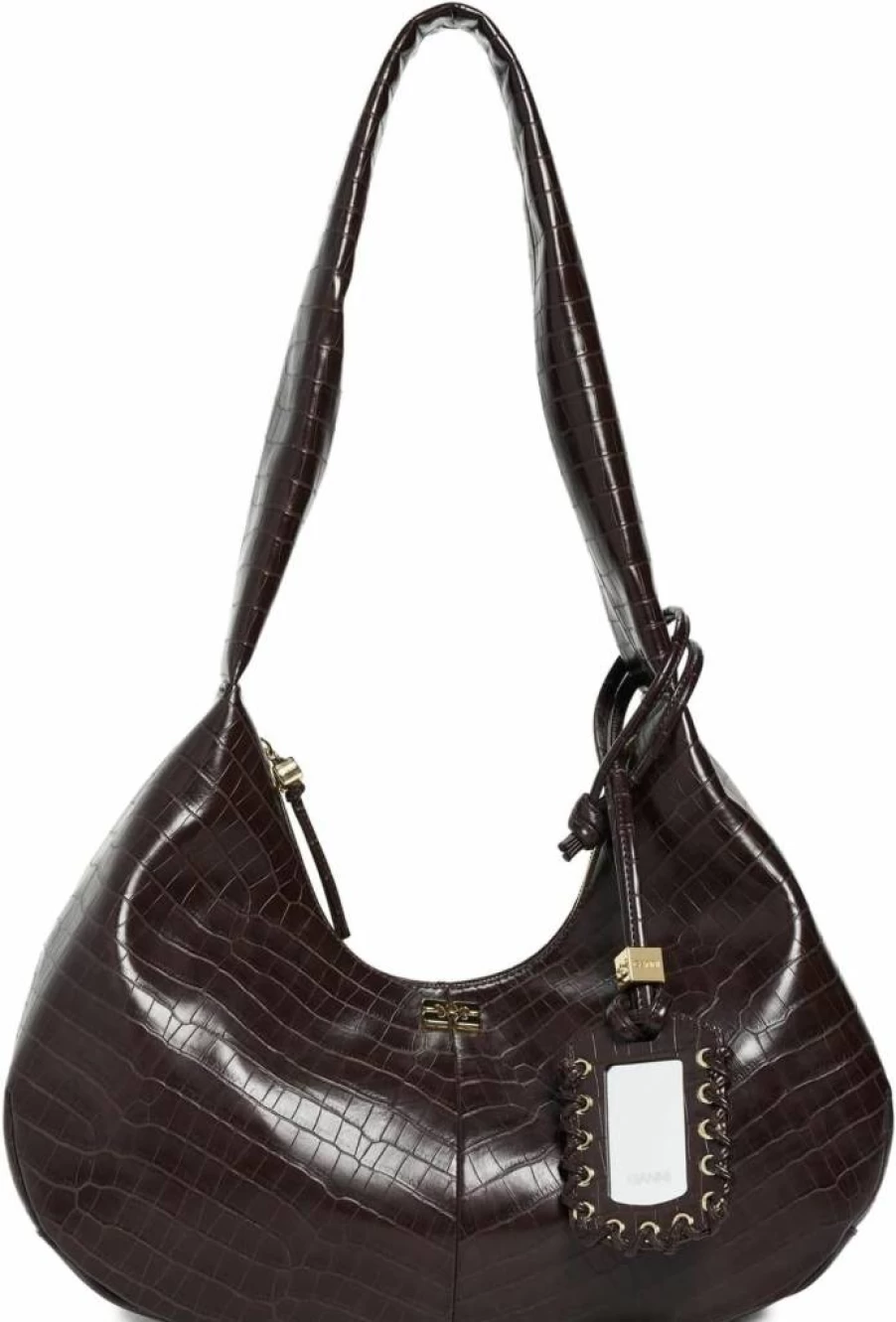 Ganni Women's Medium Crocodile Embossed Hobo Handbag Bou Bag
