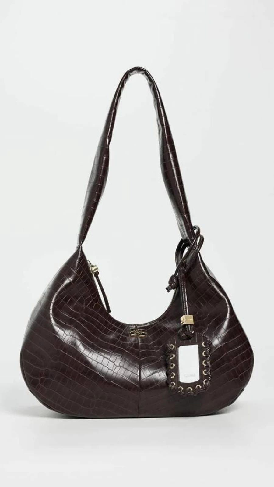 Ganni Women's Medium Crocodile Embossed Hobo Handbag Bou Bag