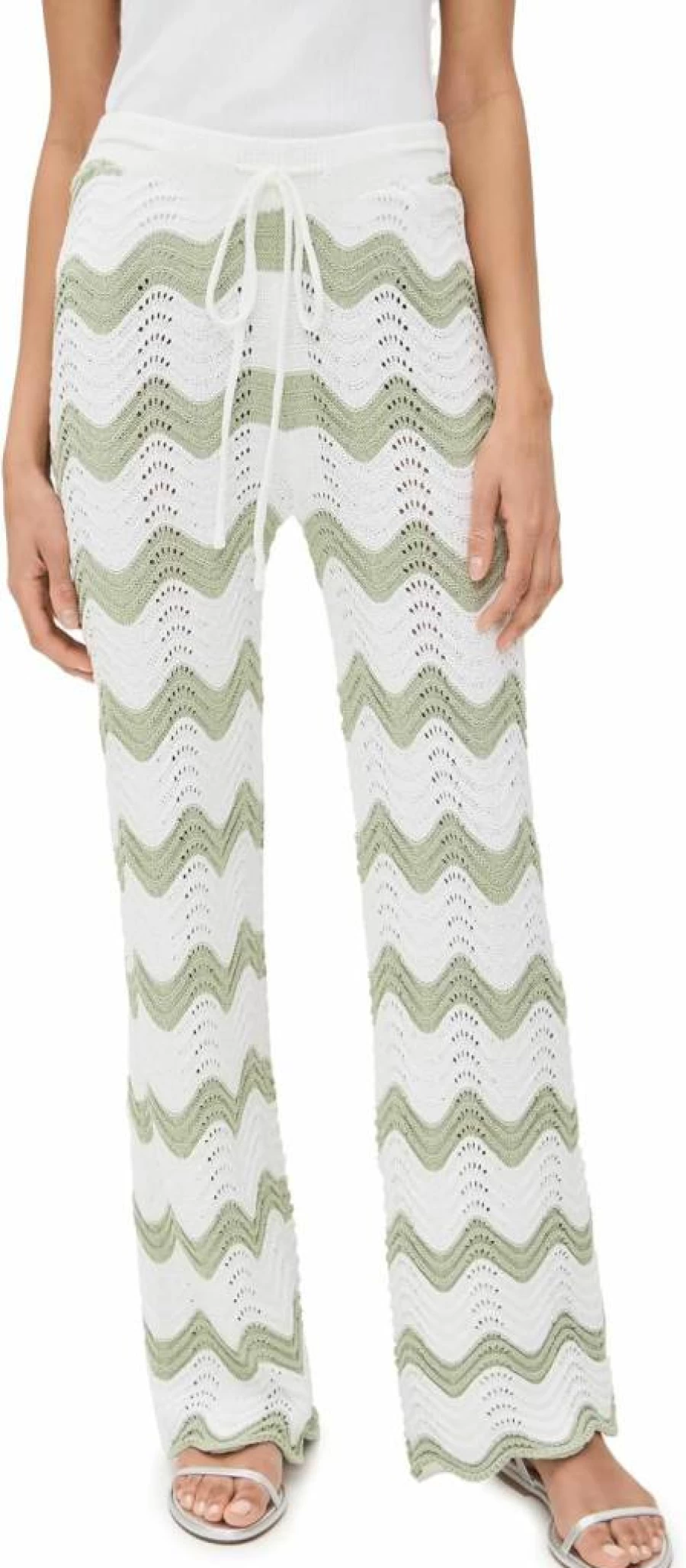 MINKPINK Women's Jayden Crochet Wave Pants - Boho Chic High Waisted Beach Trousers