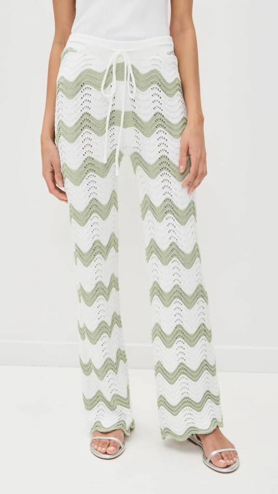 MINKPINK Women's Jayden Crochet Wave Pants - Boho Chic High Waisted Beach Trousers