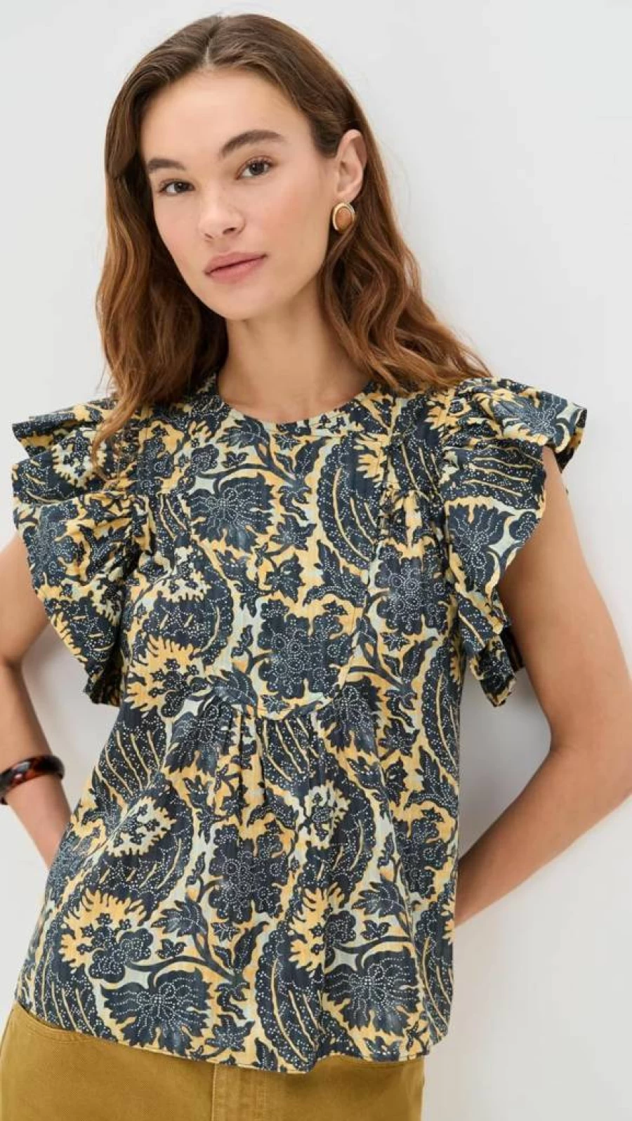 Ulla Johnson Women's Sienna Flutter Sleeve Blouse - Boho Floral Print Top with Puff Sleeves
