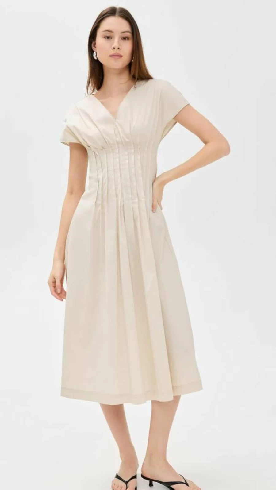 MEIMEIJ Women's Mini Pleated Waist Poplin Dress - Elegant Summer Casual Flowy Dress