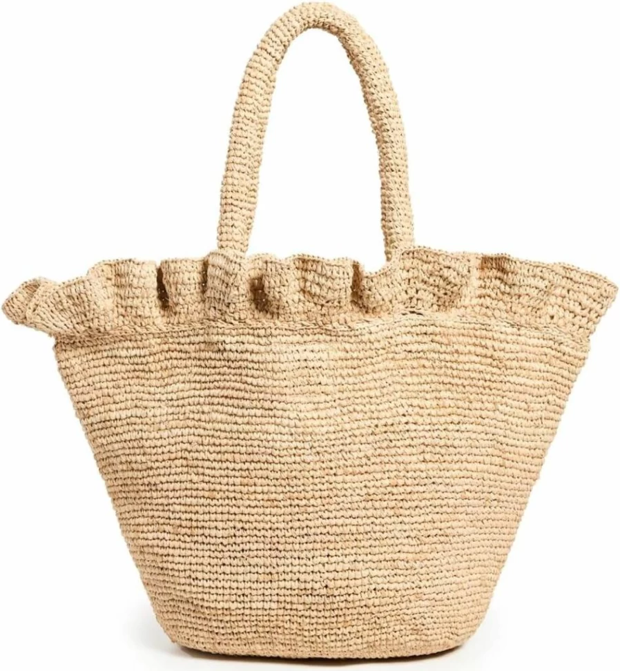 Loeffler Randall Women's Cyrus Raffia Woven Tote Bag with Ruffle Detail - Stylish Straw Handbag for Women