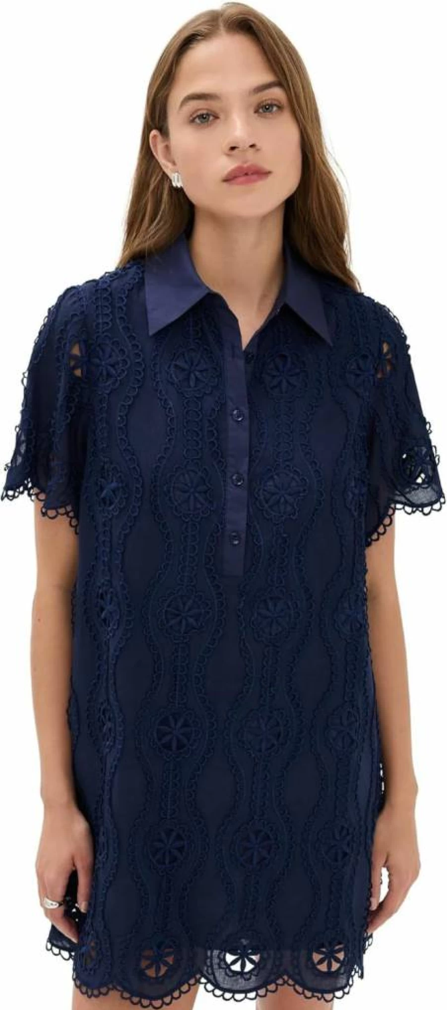 English Factory Women's Navy Blue Mini Dress - Classic Fit, Short Sleeve, Casual Summer Outfit