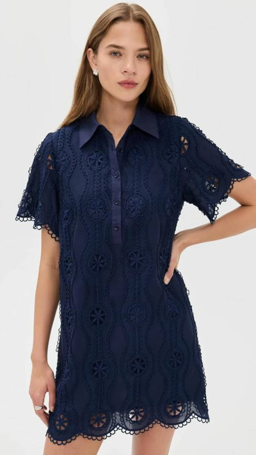 English Factory Women's Navy Blue Mini Dress - Classic Fit, Short Sleeve, Casual Summer Outfit