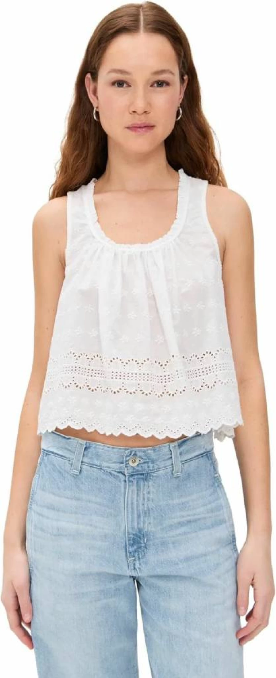 Free People Women's Marina Eyelet Lace Tank Top - Boho Chic Summer Blouse