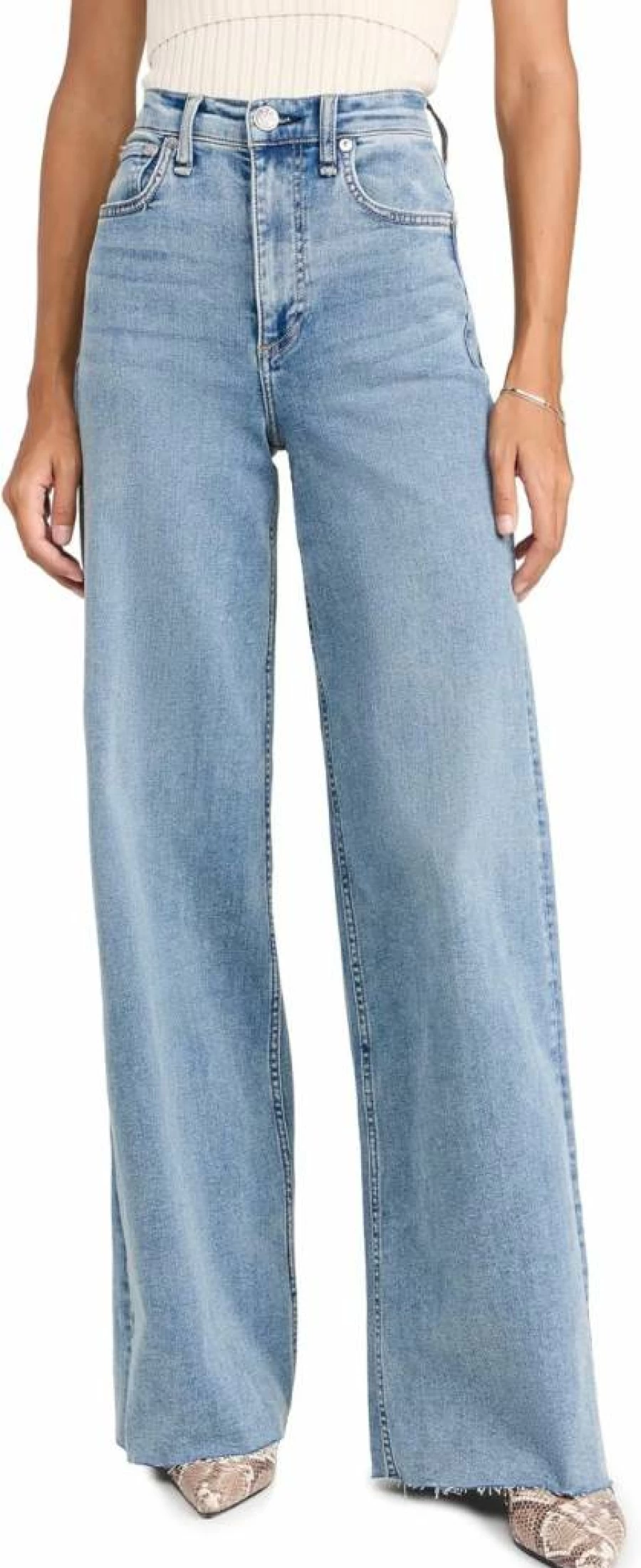 Rag & Bone Women's Sofie High Rise Wide Leg Jeans - Stretch Denim Full Length Wide Fit Pants