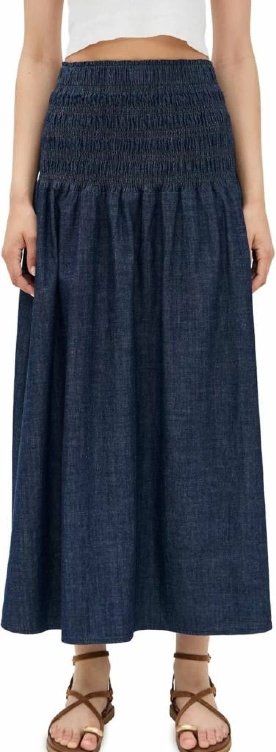 Madewell Women's Smocked Midi Skirt in Indigo - Casual Denim Style