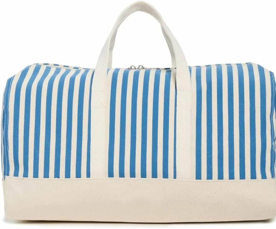 KULE Royal Blue Canvas Mini Striped Duffle Bag – Stylish Travel & Gym Tote