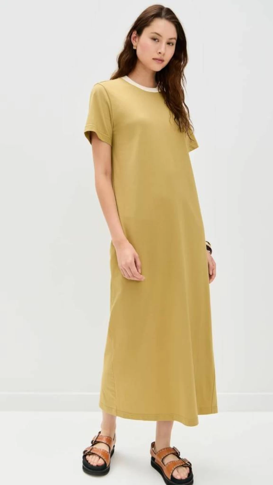 LE BOP Women's Grace Midi Dress - Elegant Flowy Summer Dress with V-Neck and A-Line Silhouette