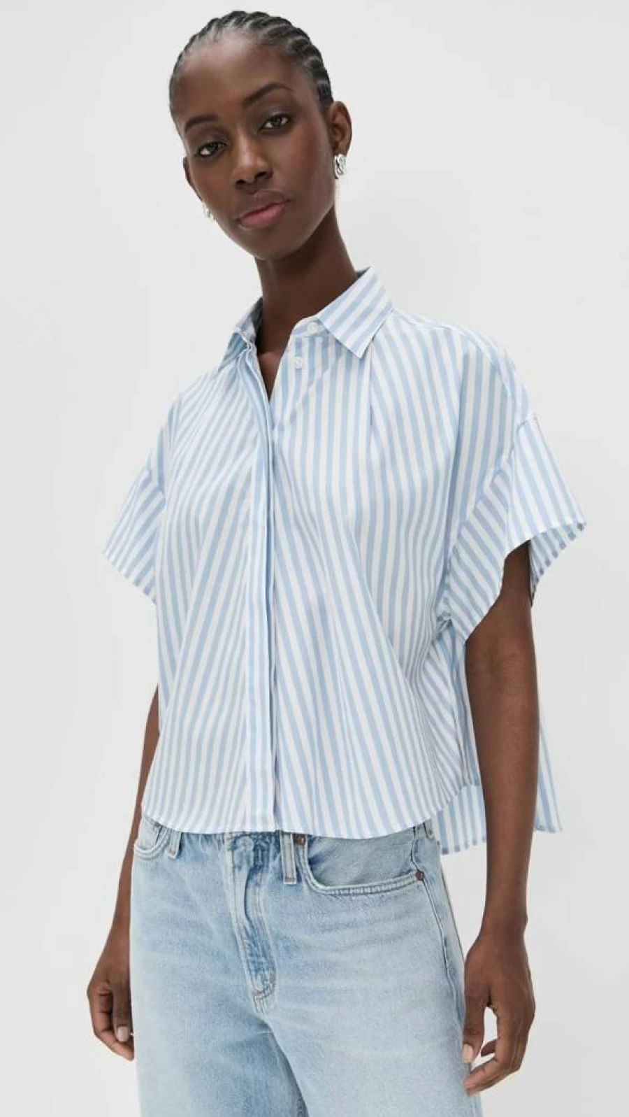 Rag & Bone Women's Martha Striped Short Sleeve Poplin Shirt - Classic Casual Top