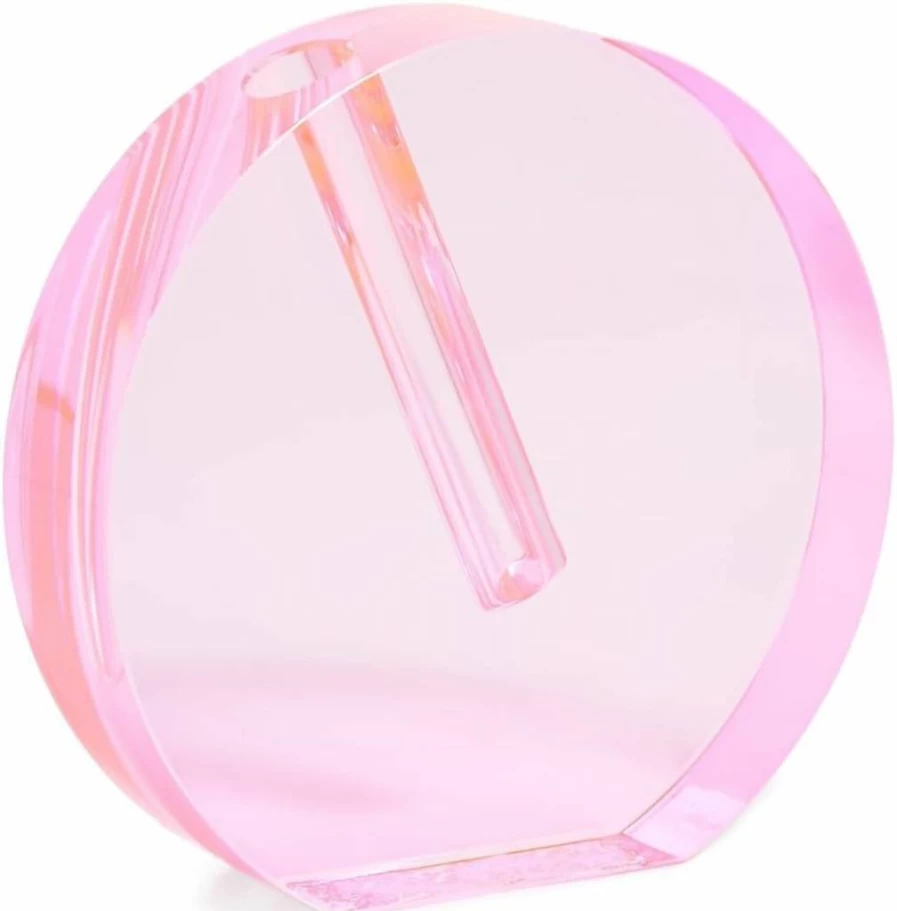 Tizo Design Modern Large Glass Vase for Women - Crystal Clear Round Flat Centerpiece for Home Decor