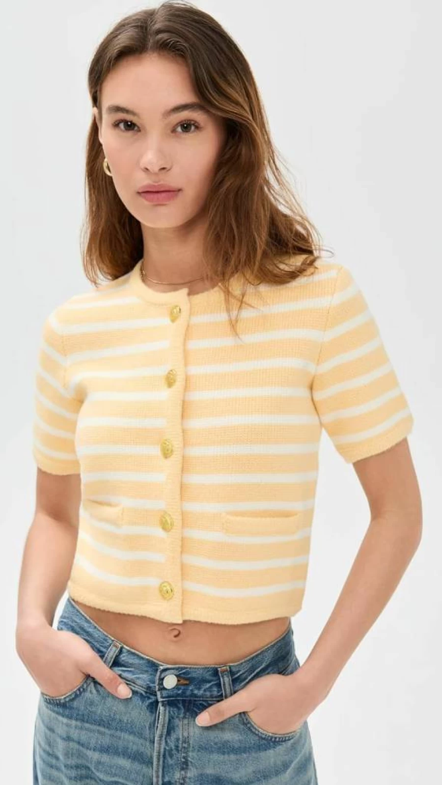 English Factory Women's Striped Knit Cardigan Sweater - Cozy Casual Long Sleeve Pullover