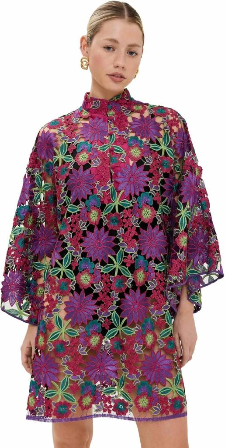 La Vie Style House Women's Floral Embroidered Mini Caftan Dress - Boho Chic Summer Beach Cover-Up