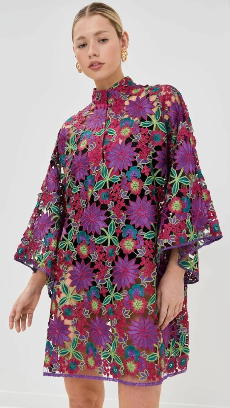 La Vie Style House Women's Floral Embroidered Mini Caftan Dress - Boho Chic Summer Beach Cover-Up