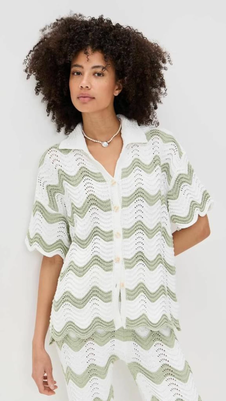MINKPINK Women's Jayden Crochet Wave Shirt - Boho Chic Lace-Up Beach Top