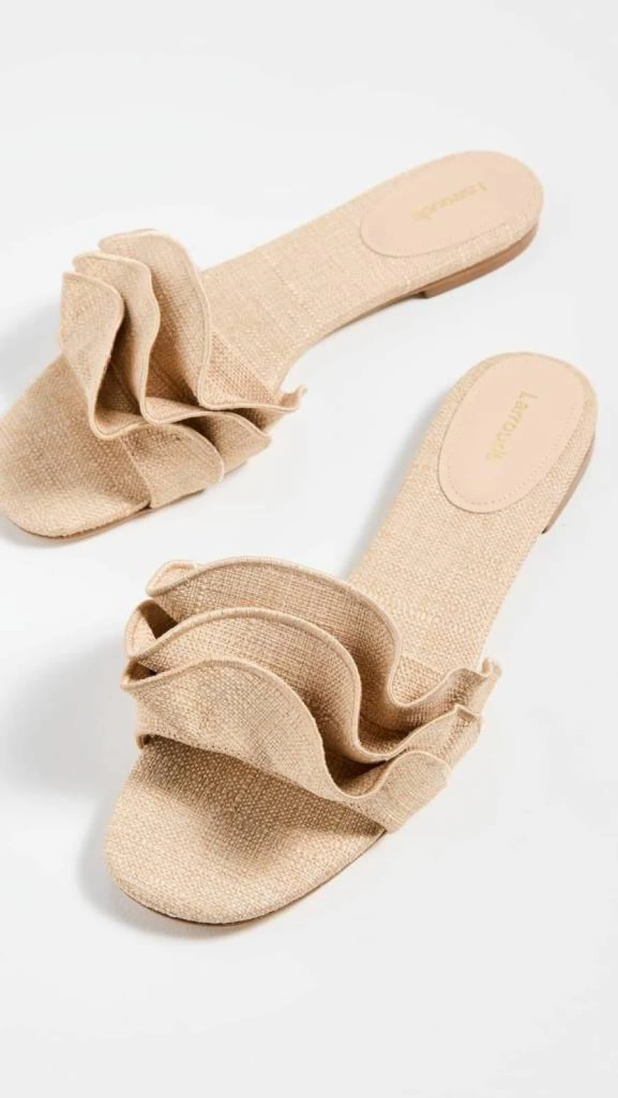 Larroude Women's Ivy Ruffle Sandals – Stylish Summer Slide Sandals with Ruffled Detail
