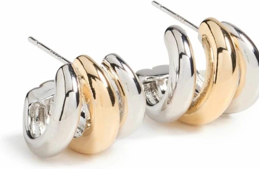 SHASHI Women's Two-Tone Triple Hoop Earrings - Gold & Silver Stackable Hoops