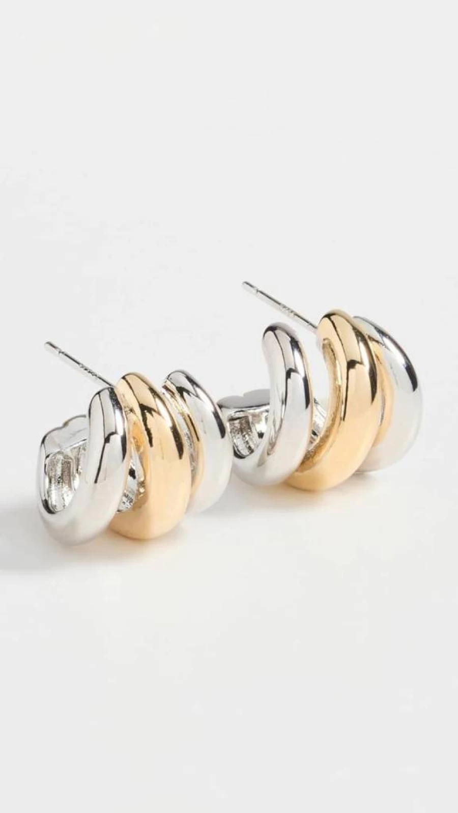 SHASHI Women's Two-Tone Triple Hoop Earrings - Gold & Silver Stackable Hoops