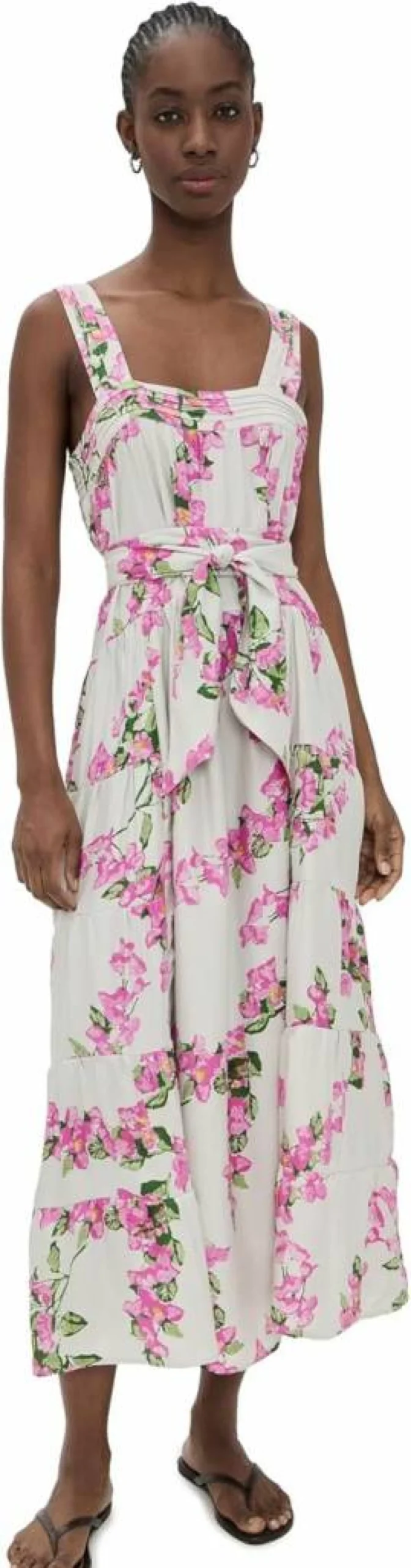 Natalie Martin Collection Women's Floral Maxi Dress with Adjustable Sash - Elegant Jasmine Print Summer Dress
