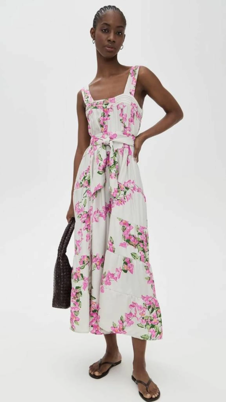 Natalie Martin Collection Women's Floral Maxi Dress with Adjustable Sash - Elegant Jasmine Print Summer Dress