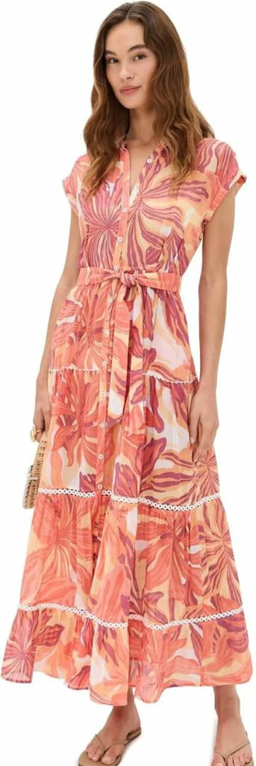 Poupette St Barth Women's Kora Sari Gauze Long Dress - Boho Beach Cover Up, Lightweight Summer Maxi Dress