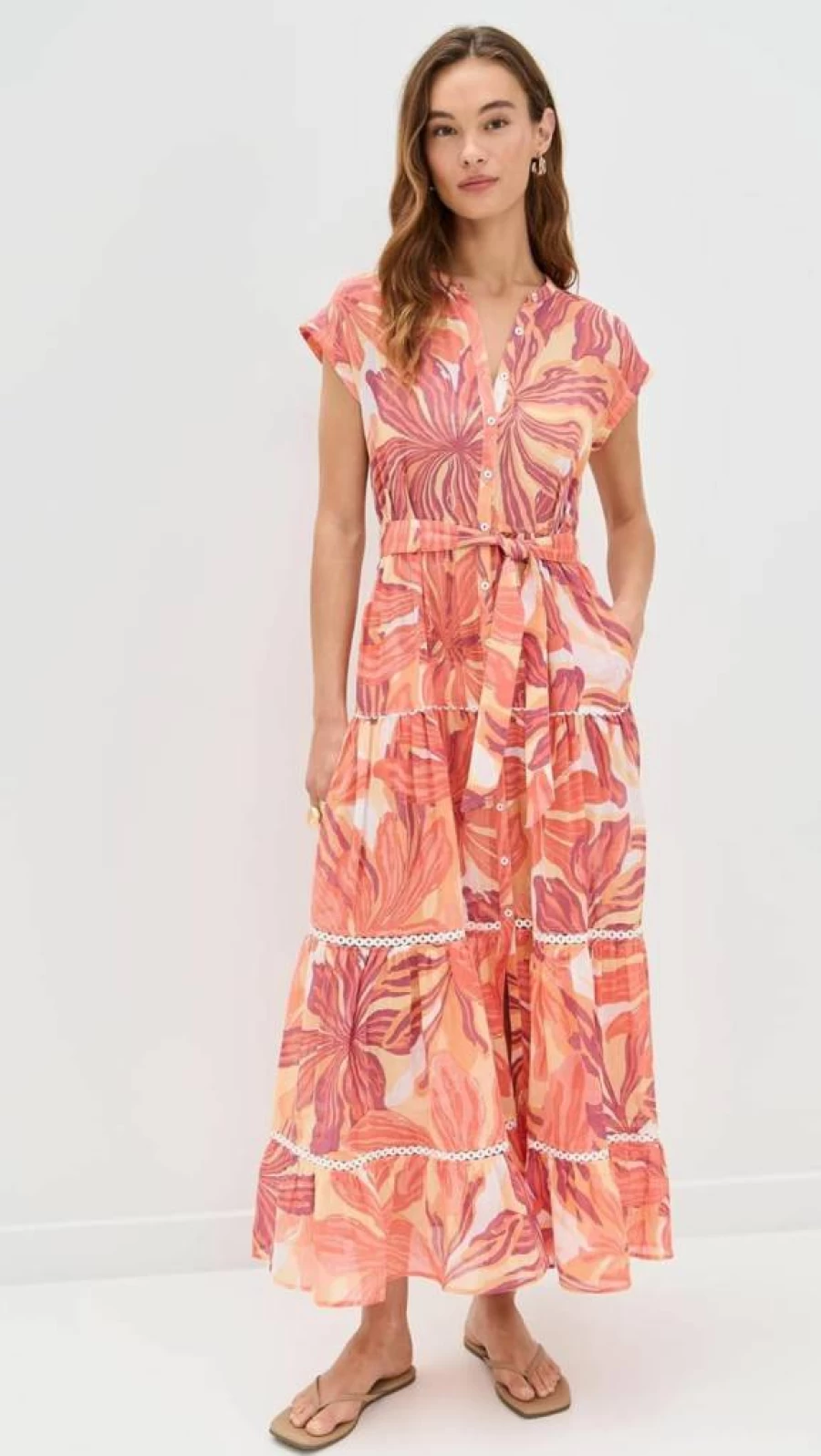 Poupette St Barth Women's Kora Sari Gauze Long Dress - Boho Beach Cover Up, Lightweight Summer Maxi Dress