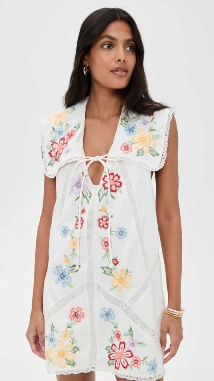 Free People Willow Embroidered Mini Dress for Women - Boho Floral Summer Dress