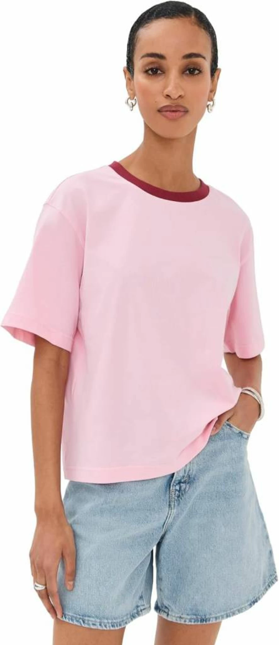LE BOP Women's Rory Ringer T-Shirt - Casual Short Sleeve Tee for Women